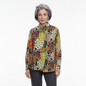Chalet et Ceci Asymmetric Art to Wear Colorful Patchwork Long Sleeve Shirt 1X